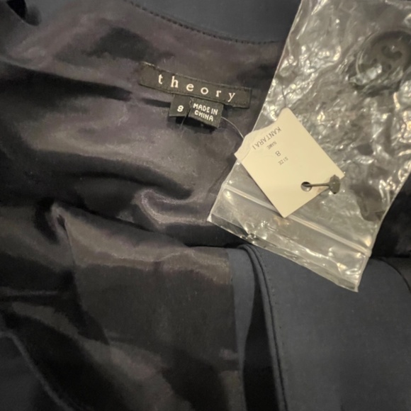 NWT Theory Navy button front fit and flare pleated dress  8 M - Picture 4 of 5